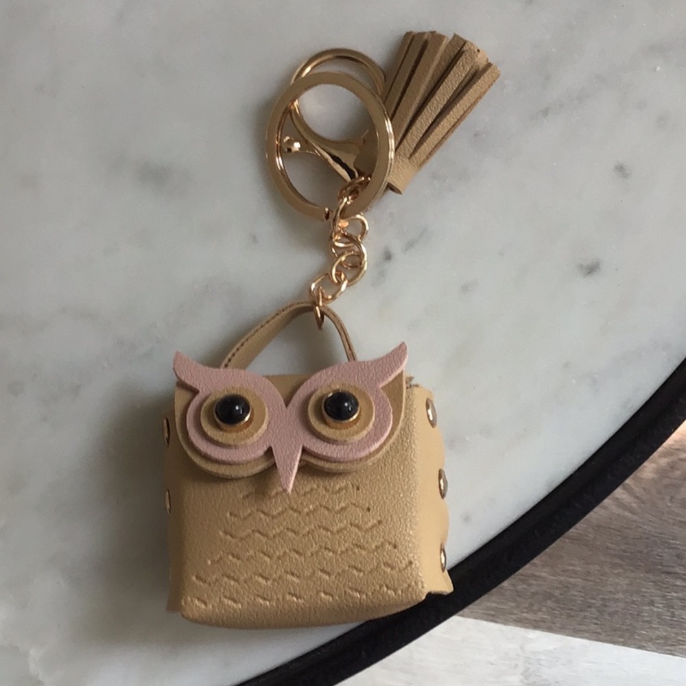 Owl Tassel Keychain Pink and Tan